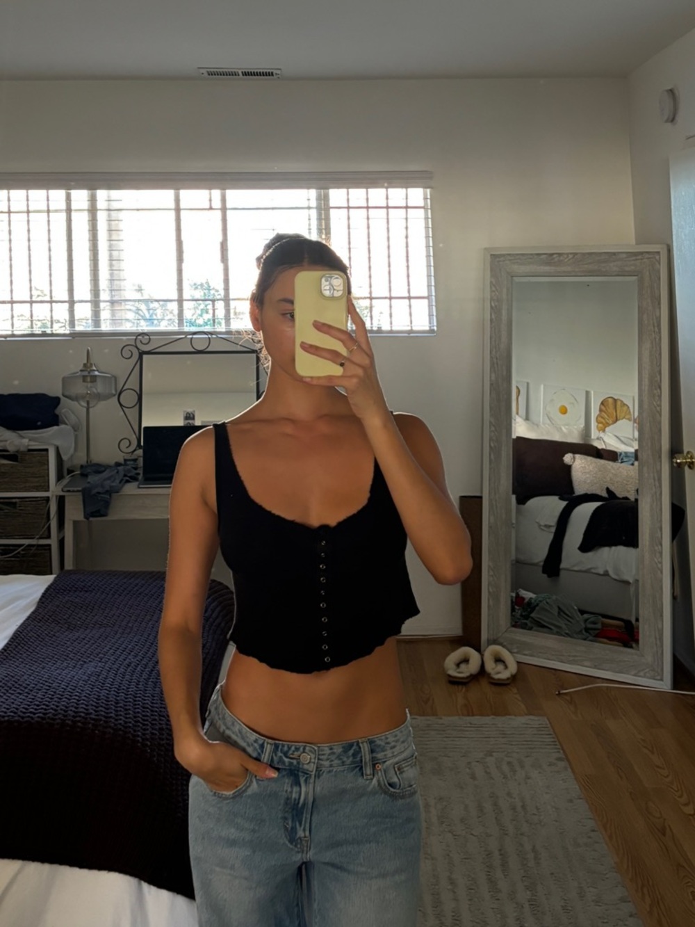 Black Button-Front Cropped Tank Top